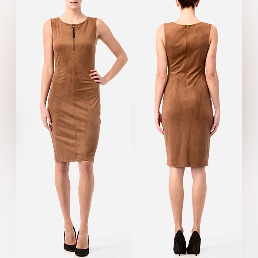 JOSEPH RIBKOFF Faux Suede/Leather Dress